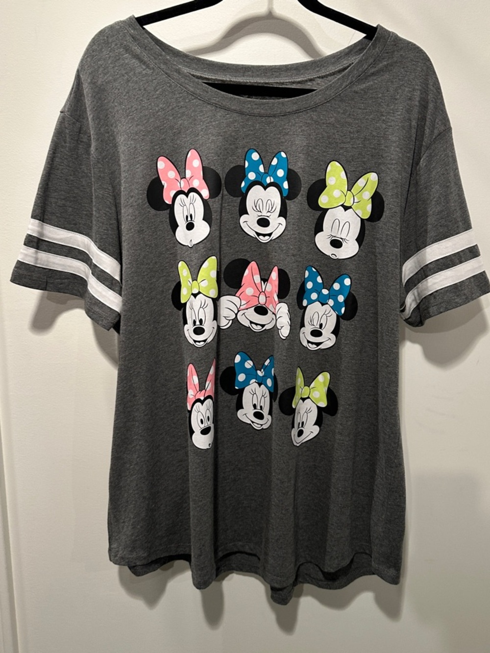 Disney Gray Minnie Mouse Short Sleeve Tee with Pink, Blue & Lime Bows